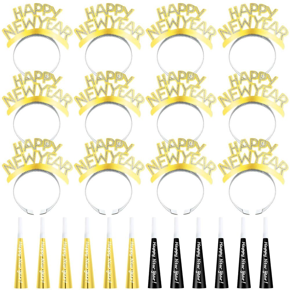 6303 24 Pcs 2026 New Year Party Supplies Happy New Year Headband Horn